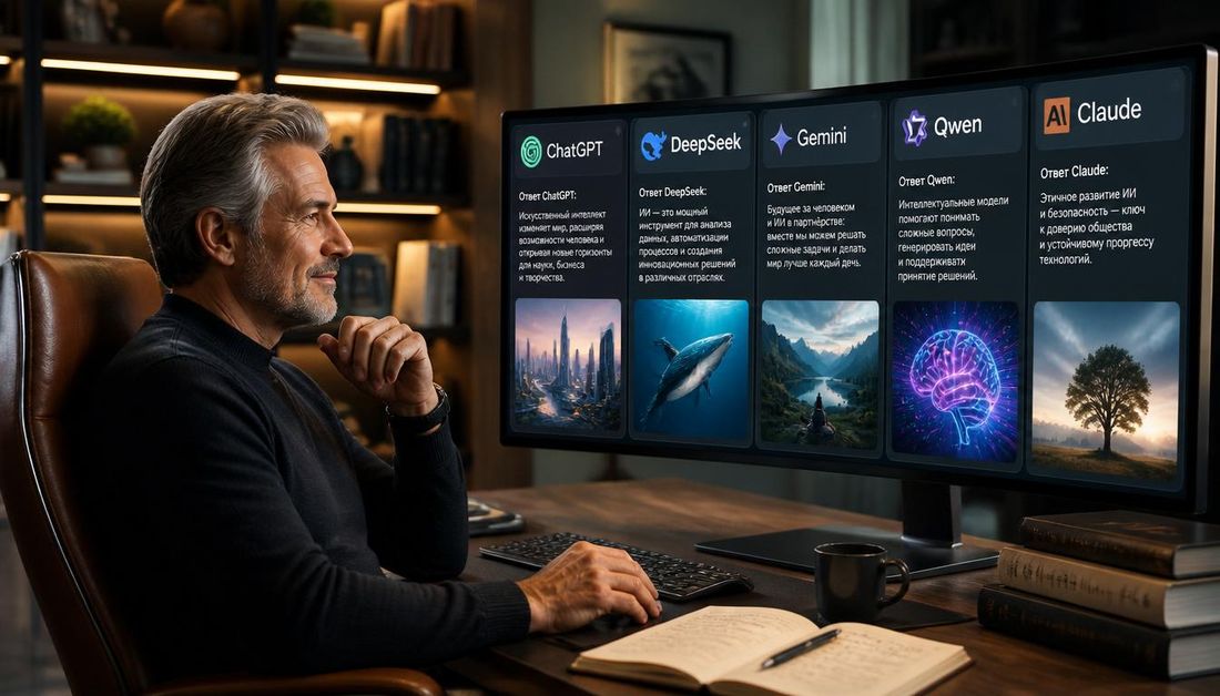 Сравнение пяти нейросетей: ChatGPT, DeepSeek, Gemini, Qwen, Claude