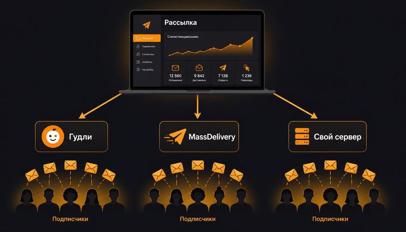 Схема email-рассылки: Гудли, MassDelivery и свой сервер