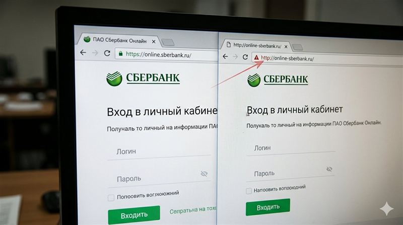 Слева – настоящий сайт с замком и правильным адресом. Справа – поддельный. Разница в одном символе адреса.