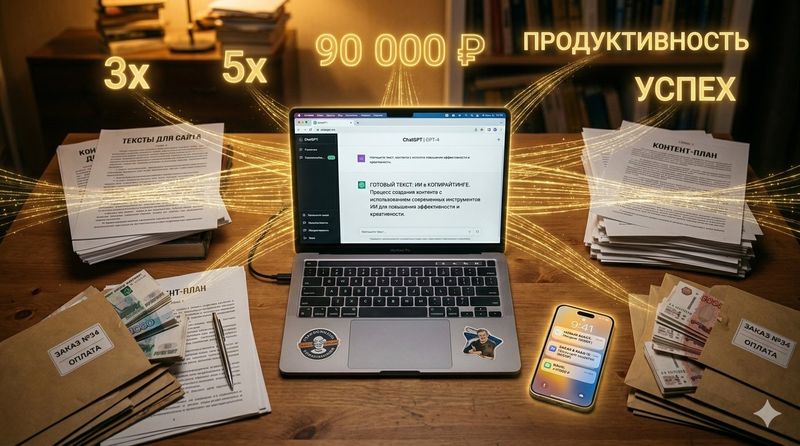 Поток заказов и доход 90 000 рублей с ИИ-копирайтингом