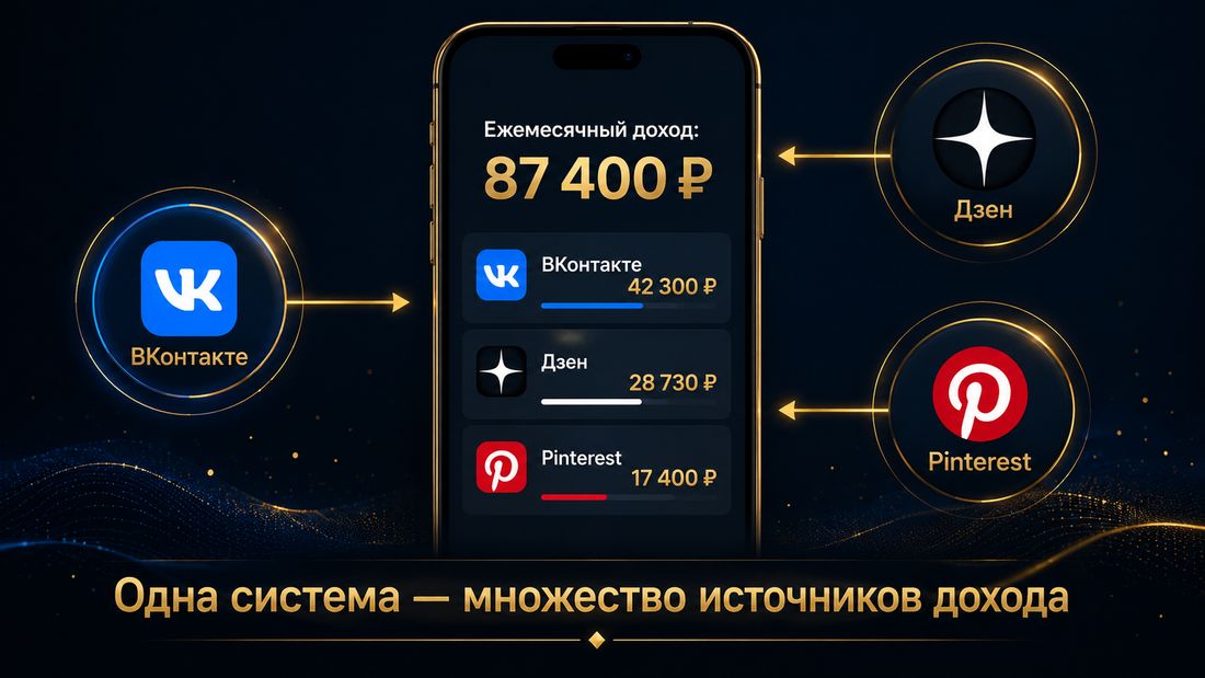 Одна система – несколько источников дохода: ВКонтакте, Дзен, Pinterest