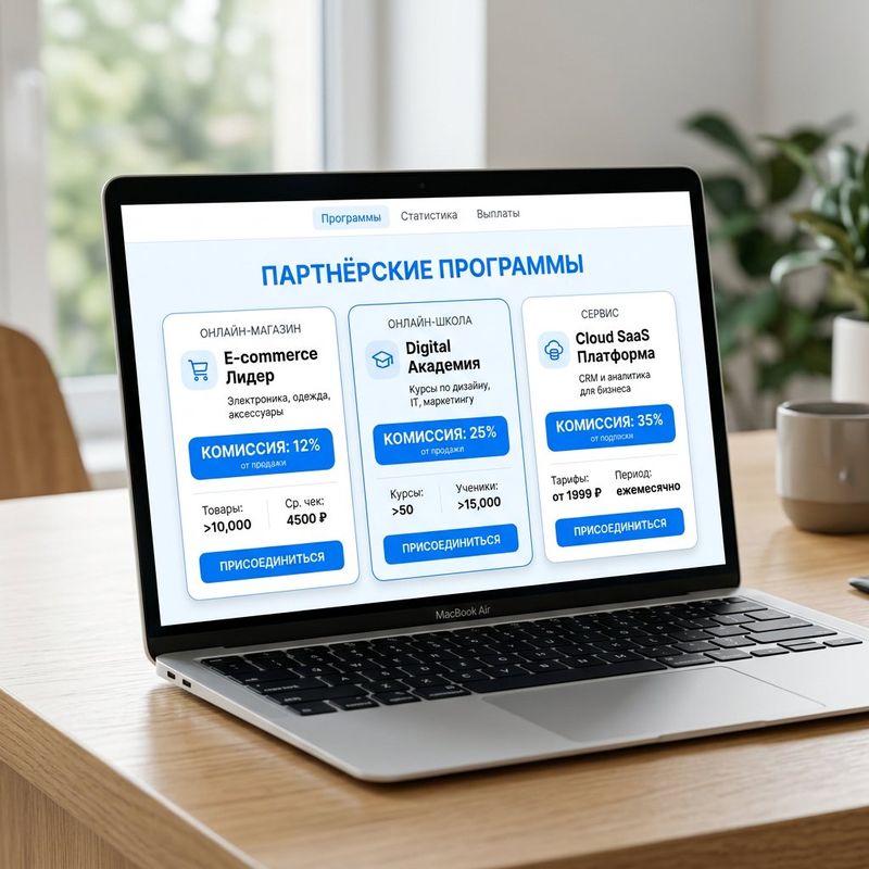 Партнёрские программы на экране ноутбука