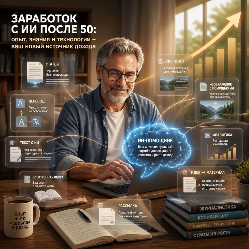 Заработок с ИИ после 50 – опыт, знания и технологии